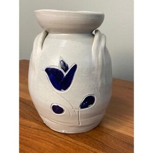 Williamsburg Pottery VA Salt Glazed Stoneware Cobalt Blue Tulip Vase 5.5"